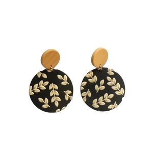 Boho Retro Black and Mustard Leaf Drop Earrings